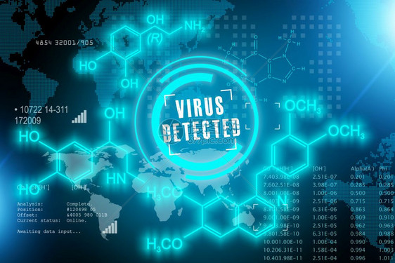 具有创意的抽象医学分析和诊断概念3D用医学研究数据来说明在深蓝背景上检测到的文本图片