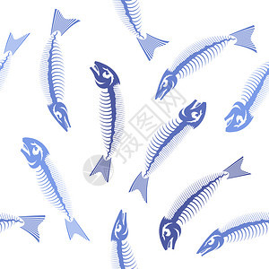白背景上的蓝鱼骨骼无缝定型海鱼图标蓝骨骼无缝定型海鱼图标图片