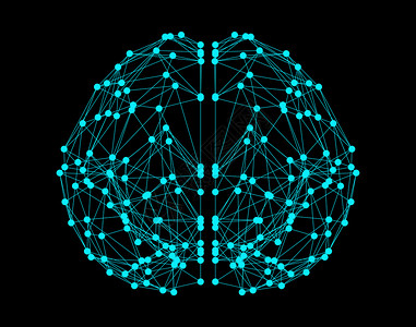 以人工智能形式在黑色背景上孤立的人类大脑图标其形式为计算机数字技术概念的人工智能3d抽象插图图片
