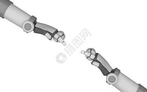 在未来的技术概念中机器人双手相互指向孤立在白色背景上孤立在未来的技术概念中图片