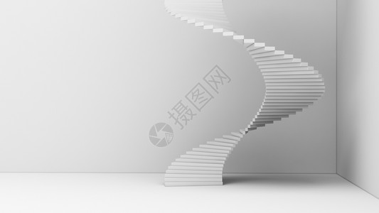 在最起码的建筑图形设计概念中在白色背景上隔离的螺旋楼梯3d抽象插图图片
