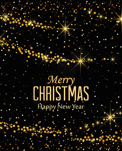 矢量插图抽象的圣诞节背景黑色上的灯光金新年假日闪亮点金背景上的灯光图片