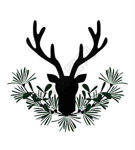 鹿角含有寄生虫的鹿角矢量插图圣诞卡鹿角的背景插画