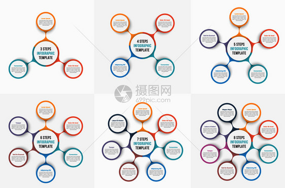 圆形信息模板包含34567和8个元素步骤或选项工作流程或图数据振动矢量eps10插图图片