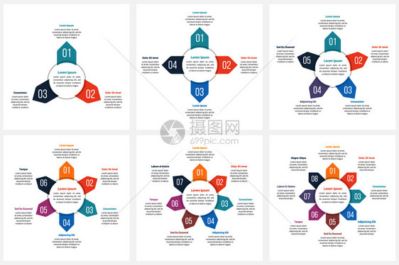 圆形信息模板包含34567和8个元素步骤或选项工作流程或图数据振动矢量eps10插图图片