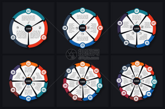 圆形信息模板包含34567和8个元素步骤或选项工作流程或图数据振动矢量eps10插图图片