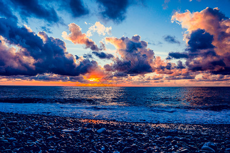 沙滩上日落索契天空美丽图片