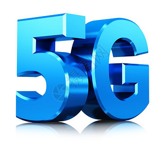 具有创意的抽象移动电信手机高速数据连接商务概念3D显示蓝色金属5G无线通信技术标志符号图或按钮在白色背景上孤立产生反射效果图片