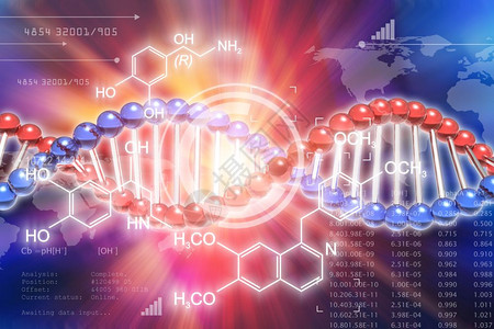 创新的抽象DNA基因研究遗传科学医技术分析概念3D提供DNA分子结构和研究数据网络空间的图解图片