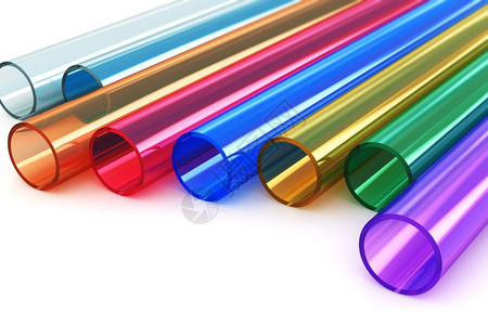 一组颜色透明的丙烯乙塑料管的宏观视图这些管子在白色背景上分离有选择焦点效果图片