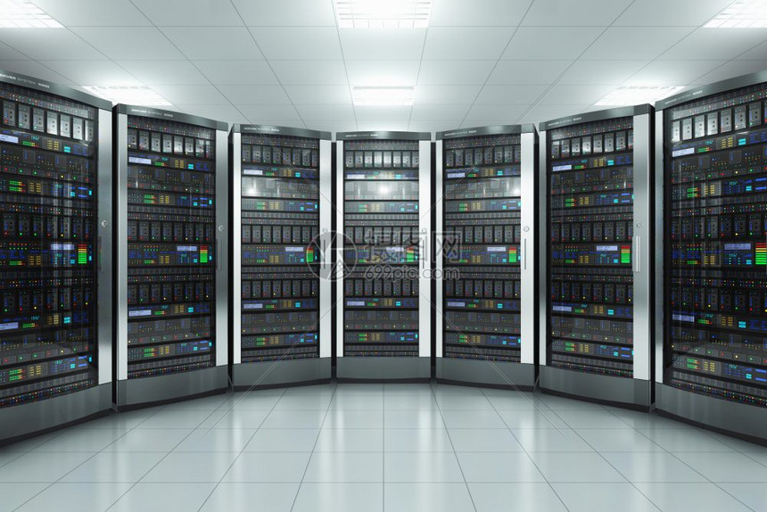 现代网络和电信技术计算机概念3D在数据中心显示服务器室图片