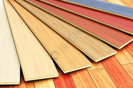 创造抽象木材工程房屋翻新和修复概念3D在新的棕色磨光木板地上展示一套彩色木层状建筑板图片