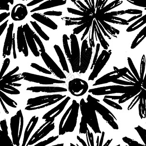 青蛙手绘手画花纹刷笔图案白黑的无缝重复菊花形图案手画花纹笔图案