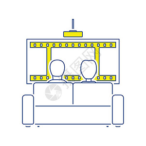 沙发电影图标薄线设计矢量插图图片