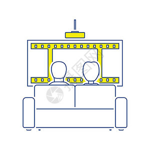 沙发电影图标薄线设计矢量插图图片