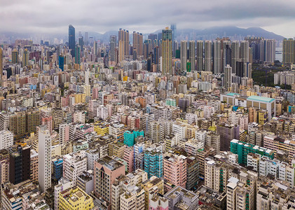 香港市中心空景象亚洲智能城市的金融区和商业中心摩天大楼和高的顶层景象图片