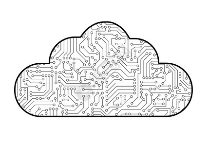 云计算机技术图标与电路板案纹理隔离在白色上数字据概念的高科技背景图片