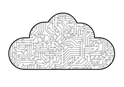 云计算机技术图标与电路板案纹理隔离在白色上数字据概念的高科技背景图片