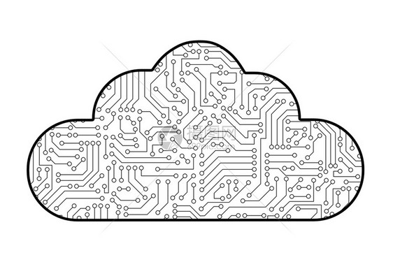 云计算机技术图标与电路板案纹理隔离在白色上数字据概念的高科技背景图片