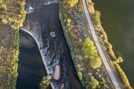 南普拉特河和科罗多北部的自行车小道南普拉特河水分引大坝和空中观察图片
