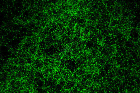 绿色数字据和网络连接三角线用于黑色背景技术概念的绿色数字据和网络连接三角线3个抽象插图图片