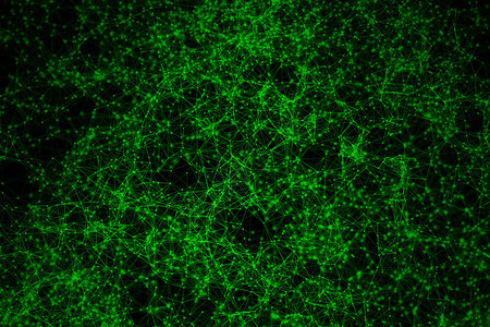 绿色数字据和网络连接三角线用于黑色背景技术概念的绿色数字据和网络连接三角线3个抽象插图背景图片