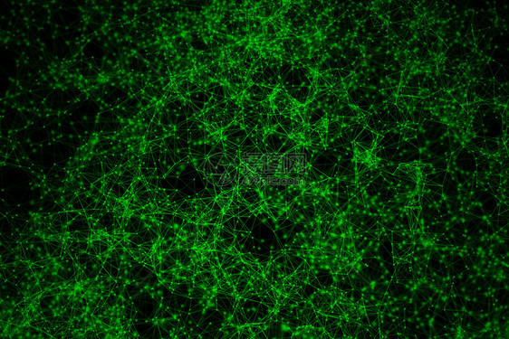 绿色数字据和网络连接三角线用于黑色背景技术概念的绿色数字据和网络连接三角线3个抽象插图图片