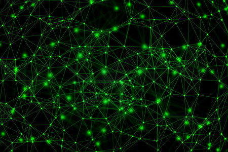 绿色数字据和网络连接三角线用于黑色背景技术概念的绿色数字据和网络连接三角线3个抽象插图图片