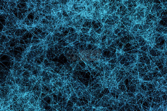 蓝色数字据和网络连接三角线用于黑色背景技术概念的蓝色数字据和网络连接三角线3d抽象插图图片