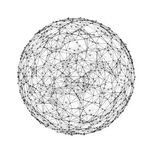 黑色球形状带有数字据和网络连接三角线用于白色背景的技术概念3d抽象插图背景图片