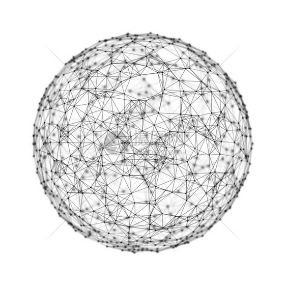 黑色球形状带有数字据和网络连接三角线用于白色背景的技术概念3d抽象插图图片
