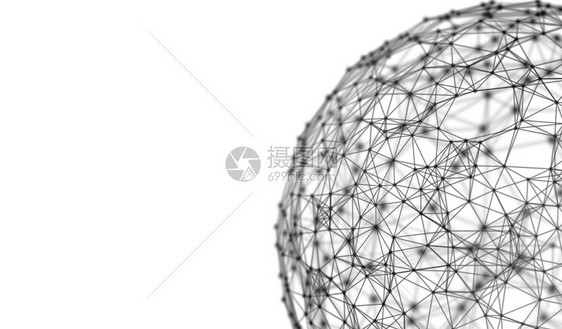 黑色球形状带有数字据和网络连接三角线用于白色背景的技术概念3d抽象插图图片