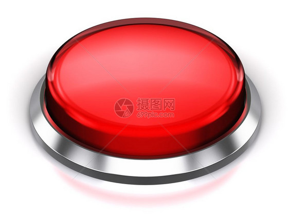 创意抽象互联网络设计和在线通信业务概念3D显示红色光滑按钮或图标用白色背景隔离的闪亮金属贝泽并产生反射效果图片