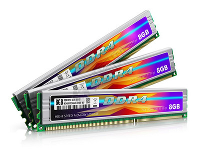 创意抽象计算机个人电脑技术和电子商务业概念一组DDR4RAM记忆模块其铝制加热inks在白色背景上隔离产生反射效果图片