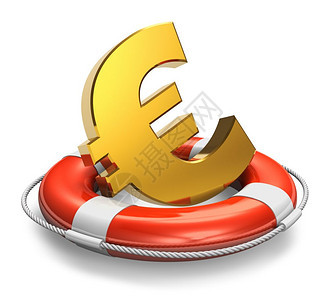 欧洲金融危机的概念白背景孤立的救生带金欧元符号图片