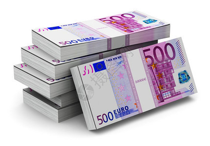 富有创意的抽象银行货币创造和商业成功的金融概念大量堆叠着50欧元钞票这些被白种背景所孤立图片