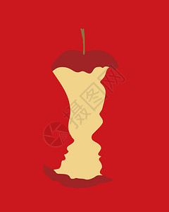 原罪概念亚当和夏娃红色背景的苹果被咬图片