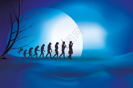 人类从猴子到商的进化蓝夜背景背景图片