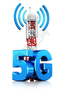 电信帆柱创意抽象5G数字蜂窝电信技术和无线连接商业概念3D表示移动基地站或电视发射机天线柱的插图标有5G符号或标志在白色背景上隔离产生反背景