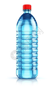 有创意的抽象3D表示蓝色塑料瓶的插图清晰净化的饮料碳水分离在白色背景上并产生反射效果图片