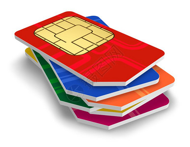 白色背景上孤立的一组颜色SIM卡片图片