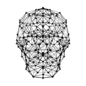 以人工技术智能概念3d抽象插图的形式在白色背景上隔离的具有数字网络连接线符号的人类大脑图片