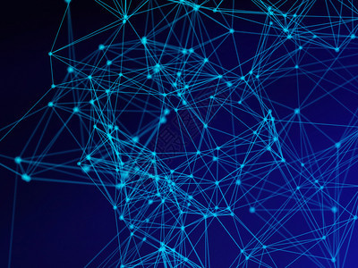 蓝色数字据和网络连接三角线用于黑色背景技术概念的蓝色数字据和网络连接三角线抽象插图图片