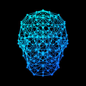 以人工技术智能概念3d抽象插图的形式在黑色背景上隔离的具有数字网络连接线符号的人类大脑图片
