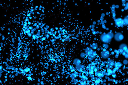 数字据和网络连接技术概念中的蓝落粉闪光板彩蛋白黑色背景爆炸3d抽象插图图片