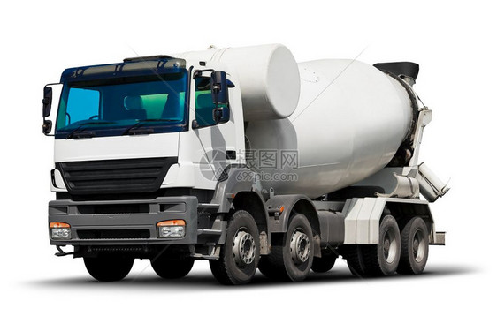 创意抽象建筑和业航运物流输道路工程和货运业商概念白色背景孤立的重型混凝土或水泥搅拌机卡车图片