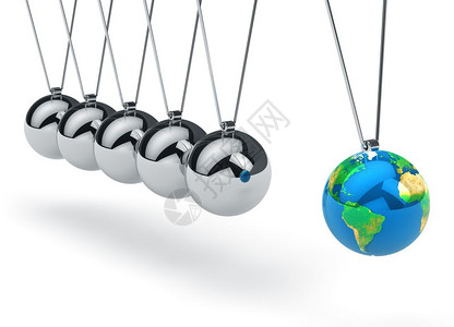 生态学全球通信和商业战略概念牛顿和与地球隔绝于白色背景的地球摇篮背景图片