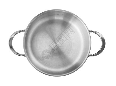 不锈钢烹饪锅在白色背景和剪切路径上被隔离图片