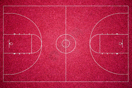 红橡胶地板上白线的篮球场背景图片
