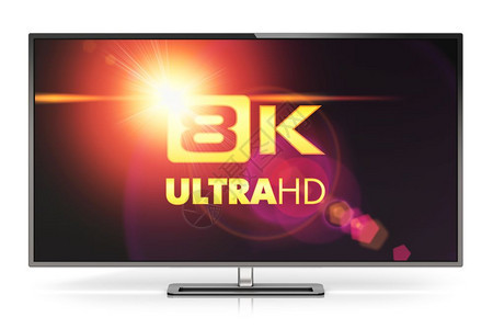 数字电视屏幕技术概念3D为8KUltraHD解析电视影或计算机PC显示器的插图在白色背景上孤立显示产生反射效果图片